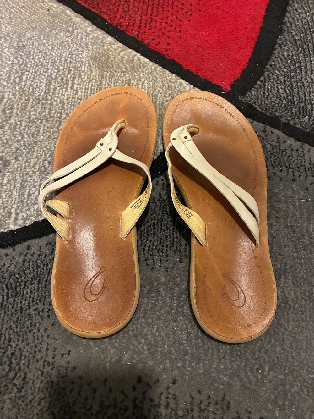 OluKai Brown Leather Sandals with Cream Straps